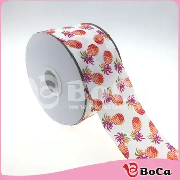 

Hot sale 3" 75MM Summer Season Pineapple series heat transfer grosgrain ribbon accept custom