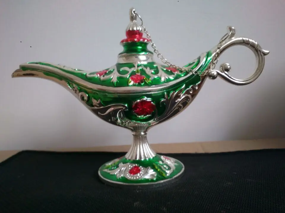 

green Miao Silver Cloisonne Carving Rare Noble Magical Lamp 2PCS Russian tea Pot Al-addin Pakistan lamp Decoration Bronze Silver