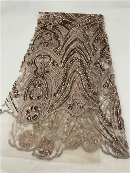 

Gold Color Nigerian Lace Fabric 5Yards African sequins Lace Fabric 2018 High Quality Lace 3D Flowers Embroidered Tulle Lace pink