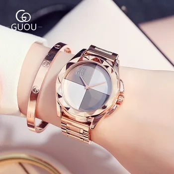 

2018 New GUOU Hot Sale Famous Brand Style Rose Gold 3ATM High Quality Quartz Analog Wrist Watch Wristwatches for Women Girls