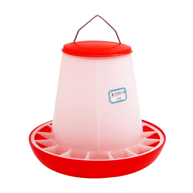 2.5kg Poultry feeder trough white & red plastic chicken feed bucket