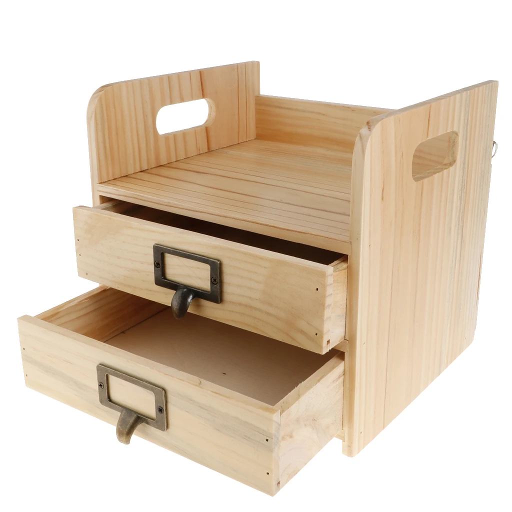Vintage Wooden Drawer Organizer Retro Wood Cosmetic Jewelry Storage Box Office Desk Organizer Tools