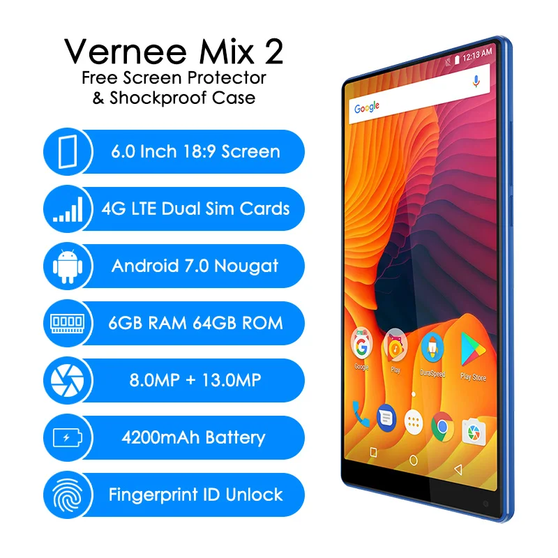 4 г LTE Dual Sim карты Vernee Mix 2 смартфон 6 дюймов Android 7 0 Nougat MT6757CD Octa Core + 64 отпечатков