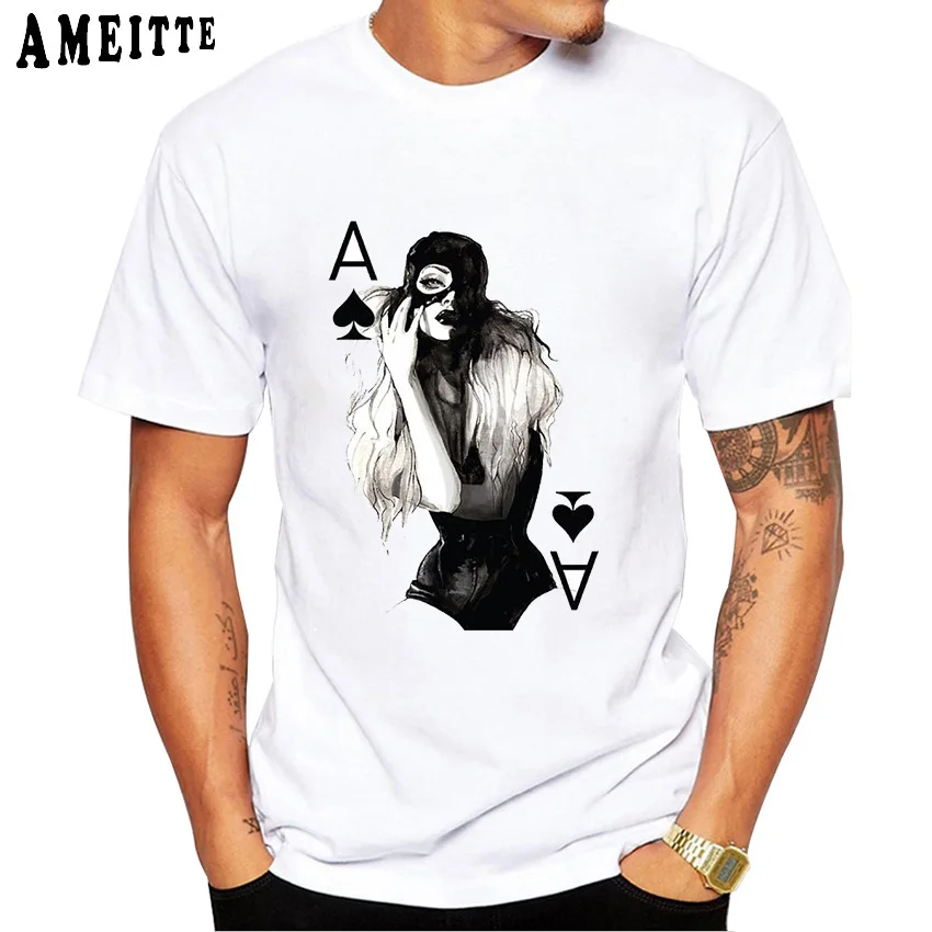 

Fashion Playing Cards Catwoman Print Vintage T-Shirt Summer Men t-shirt Man White Tops Hipster Cool Boy Casual Tees Short Sleeve