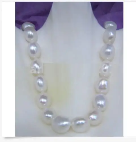 

HUGE NATURAL AAA 11-13MM SOUTH SEA WHITE BAROQUE PEARL NECKLACE 925silver GOLD CLASP
