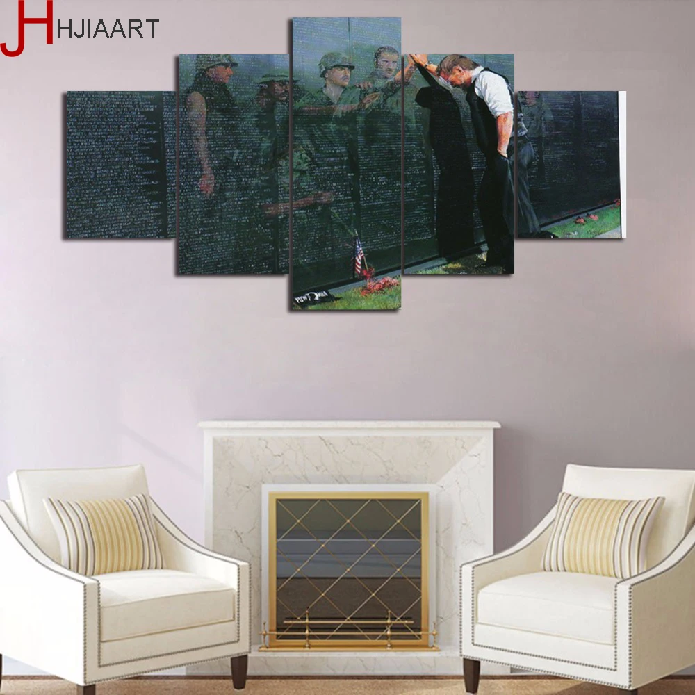 5 Pieces Framed Veterans Day Soldier Canvas Painting Wall Art Prints