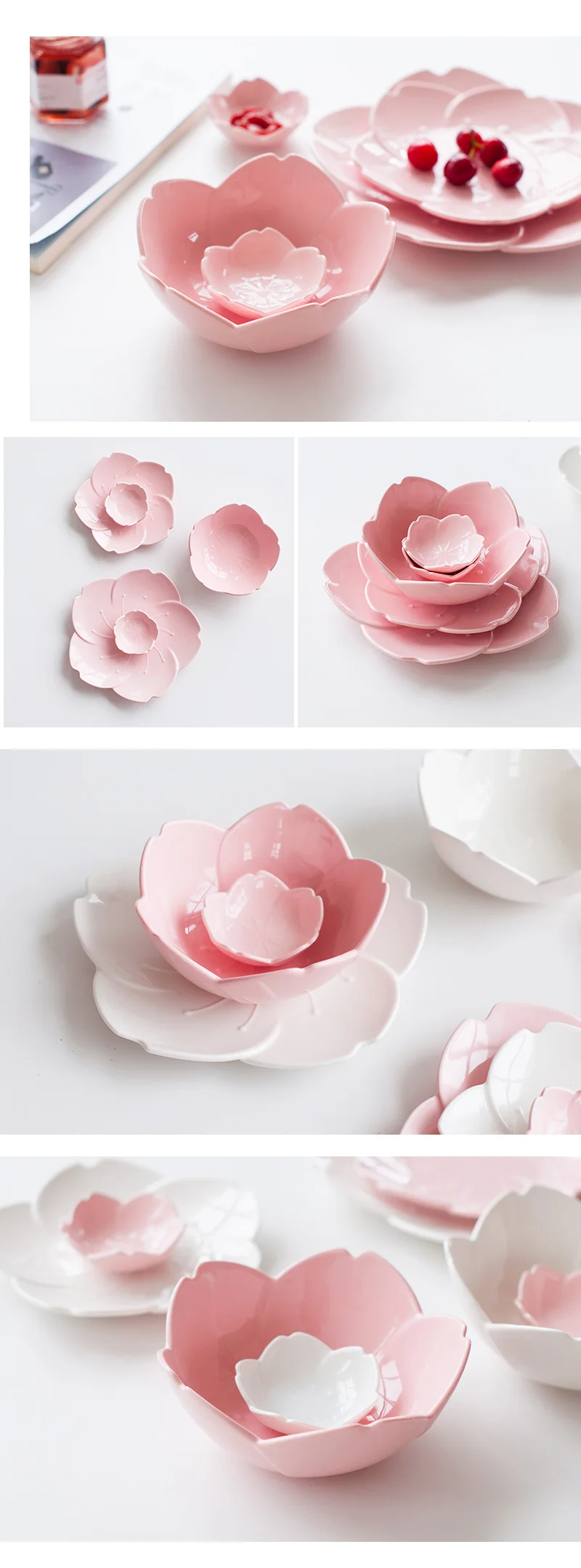 Обеденные тарелки 9 дюймов нерегулярные Сакура розовая белая тарелка чаша чашки пигментированные фарфоровые блюда десерты торт салат креативное блюдо