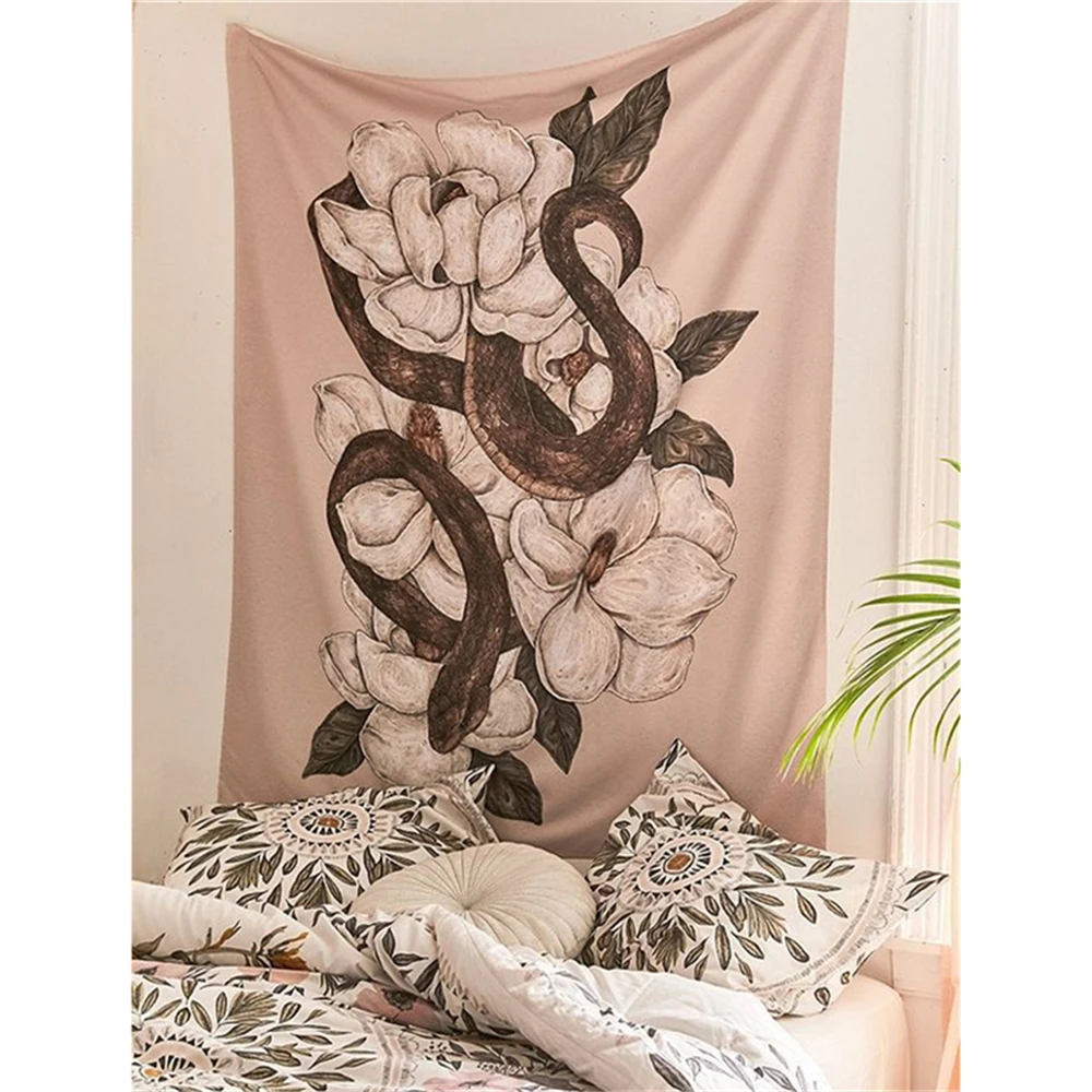 

Snake And Magnolia Wall Tapestry Nature Boho Decor Mural Hippie Psychedelic Mandala Tapestry Wall Hanging Carpet Dorm Headboard