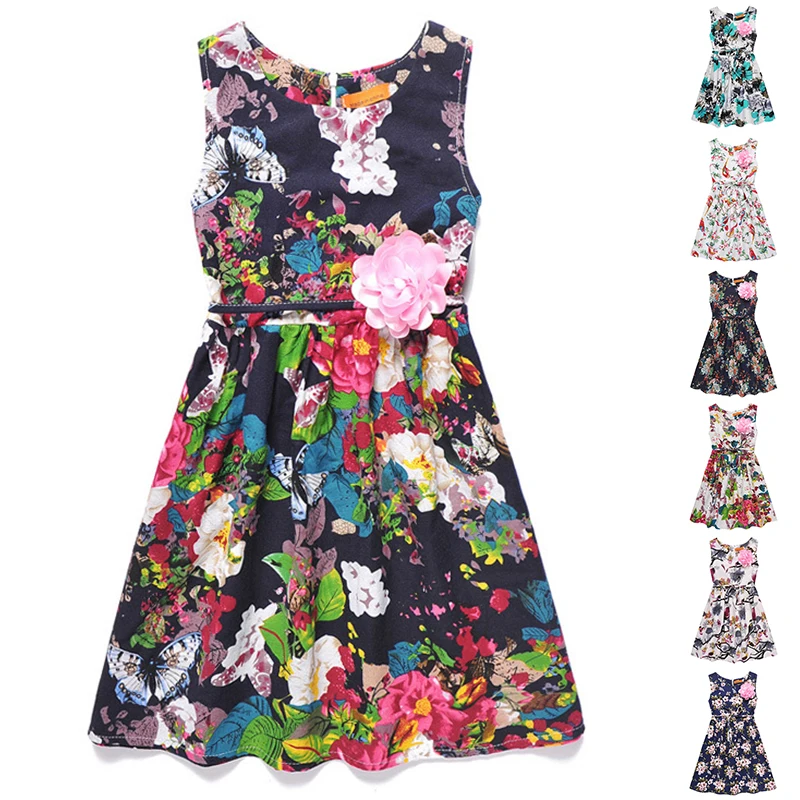

Flower Girls Dress Summer 2017 Black SLeeveless Princess Dresses for Girl Age 6 10 12 Party Children Kids Clothes Costume