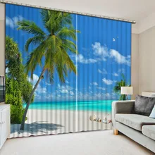 Home Decor drapes sheer window curtains for living room Coconut sea view blue sky and white