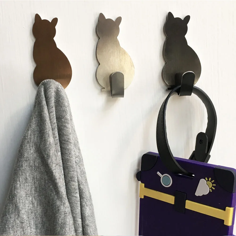 

2pcs Self Adhesive Wall Hanger Hooks Cat Pattern Storage Holder For Bathroom Kitchen Stick on Wall Hanger Clothes Towel Racks