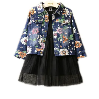 

2-7 Years Spring Autumn Baby Girls Coats And Jackets Fashion Denim Floral Jeans Outwear 100%Cotton Kids Trench Coat Cardigan