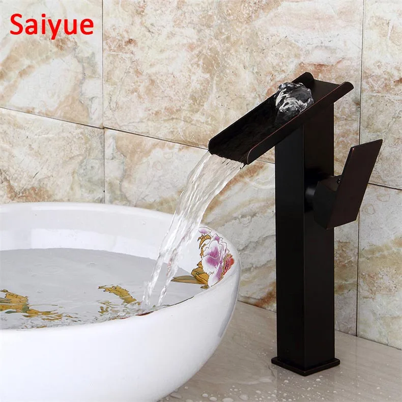 Black Wide waterfall outlet single handle sink faucet for lavatory oil rubbed bronze waterfall