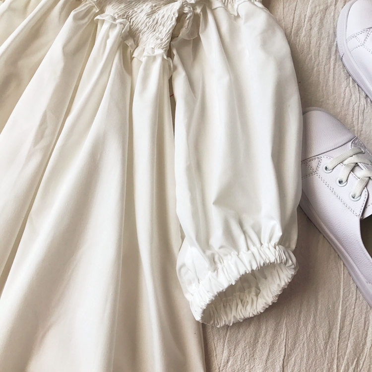 Solid Color Puff Sleeve Dress
