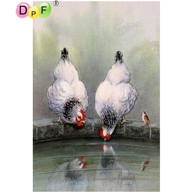 

DPF DIY White chickens and birds 5D home decor diamond mosaic kit square crafts diamond painting cross stitch diamond embroidery