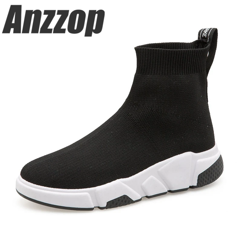 

2019 spring and autumn new brand breathable women's sports flat hip-hop stretch knit socks shoes high to help fashion casual