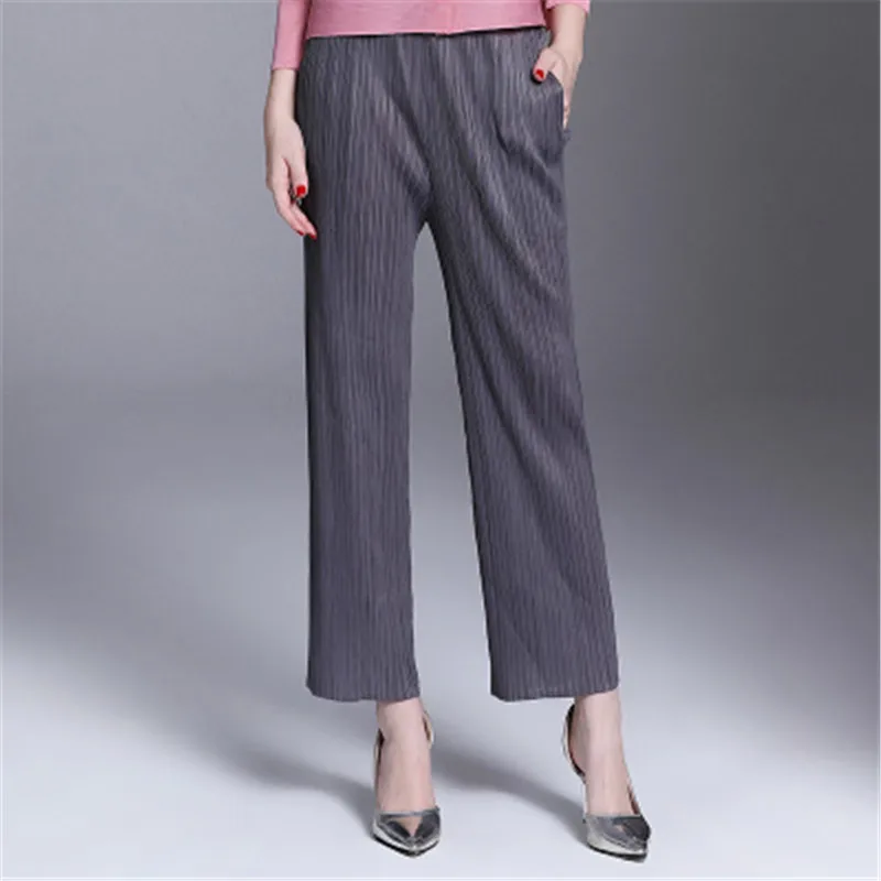 Miyake folds straight casual trousers loose pleated light blue large size wild ladies wide leg pants straight legs straight Miyake folds straight casual trousers loose pleated light blue large size wild ladies wide leg pants straight legs straight
