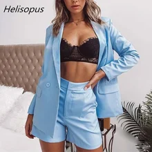 Helisopus офисный Женский комплект из двух предметов, плюс размер, повседневная куртка, блейзер и мини шорты с высокой талией, рабочая одежда, костюмы