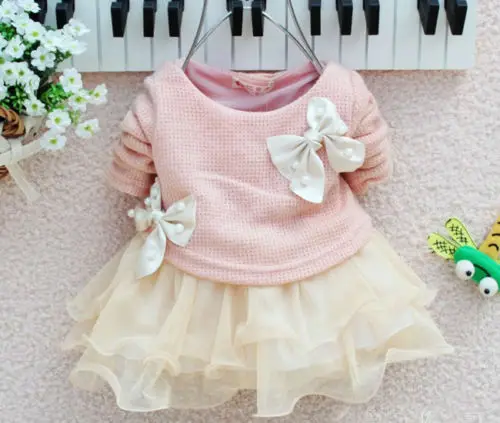 

Baby Girl dress Long Sleeve Bow Infants Newborn Baby Clothes Pink Princess Tutu Dress