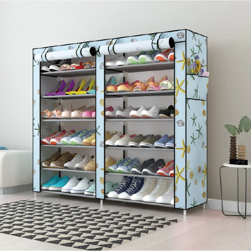 

Kaidi 6 Tiers Oxford Simple Furniture multi-functional Shoe Storage Cabinet Double Rows shoe organizer dust-proof shoe rack