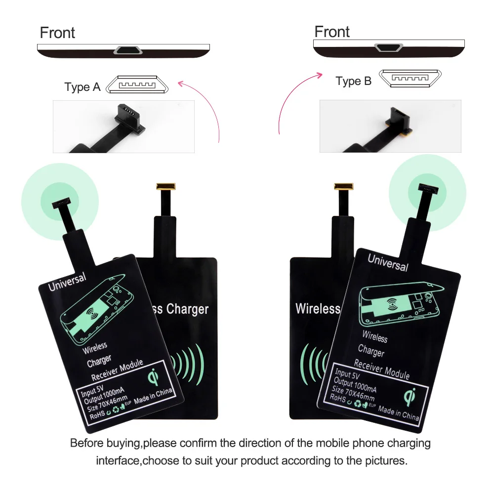 Универсальное беспроводное зарядное устройство Qi приемник для iPhone 5 5S 7 6S 6 Android Micro USB Smart Charging Receptor