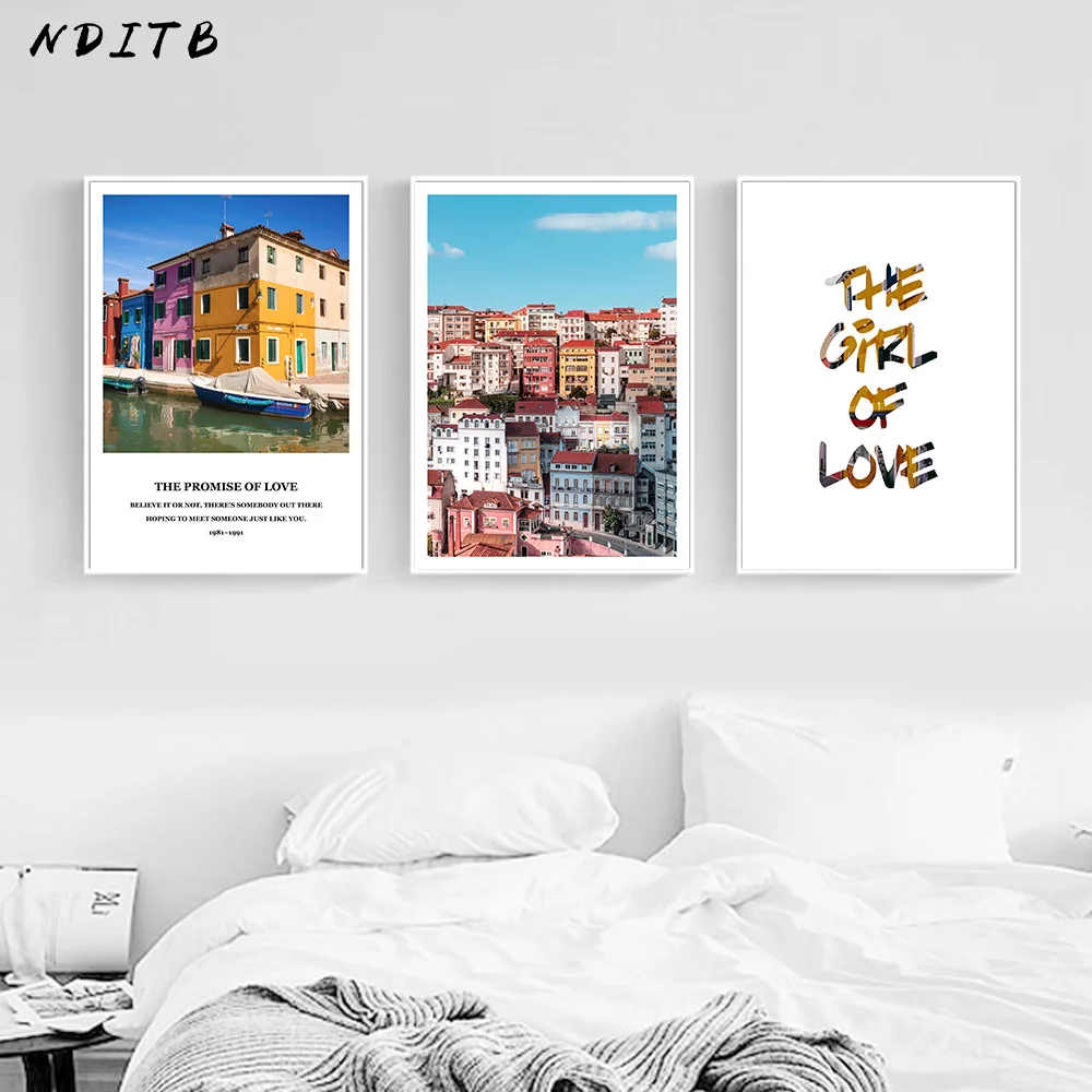 

NDITB Cityscape Canvas Posters and Prints Landscape Minimalist Painting Wall Art Picture Home Decoration Nordic Style