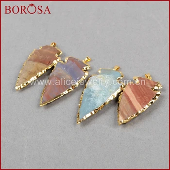 

BOROSA Clearance Sale 10PCS Big Size Arrowhead Gold Color Natural Jaspers Gems Pendant Beads Jewelry for Necklace DIY G0505-3