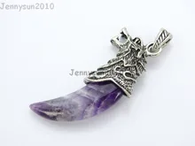 Natural Amethyst Gems stones Claw Paw Tibetan Silver Carved Wolf Head Pendant Charm Beads Great for Jewelry Design 10Pcs/Pack