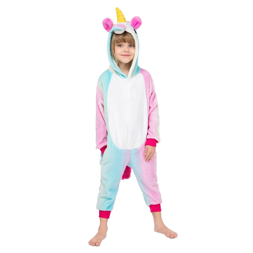 

Flannel winter Pegasus christmas pajamas pink unicorn pajamas for girls cartoon animals Hooded sleepwear onesie Boy pyjamas kids