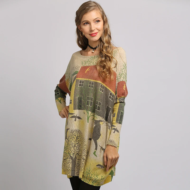 XIKOI Oversized Batwing Sleeve Sweater Casual Long Women Sweater Coat City Print Women's Sweaters Pullovers Clothes 2020 New XIKOI Oversized Batwing Sleeve Sweater Casual Long Women Sweater Coat City Print Women's Sweaters Pullovers Clothes 2020 New