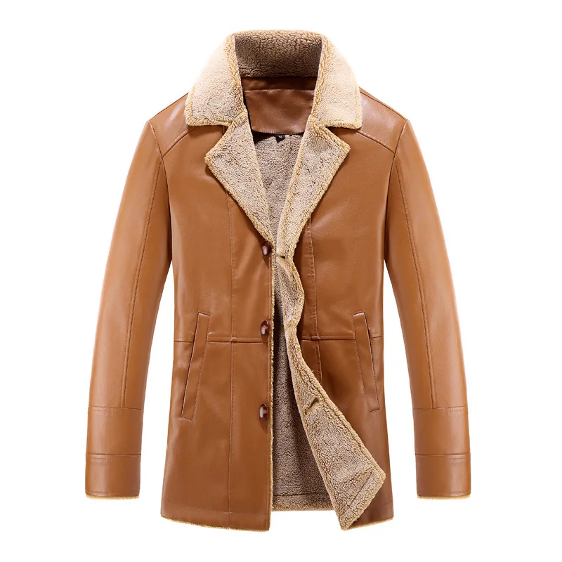 Fashion Winter Jackets Men Punk Thick Velvet Warm Long Jackets Men Trench Coats Streetwear Casual Business PU Leather Jacket