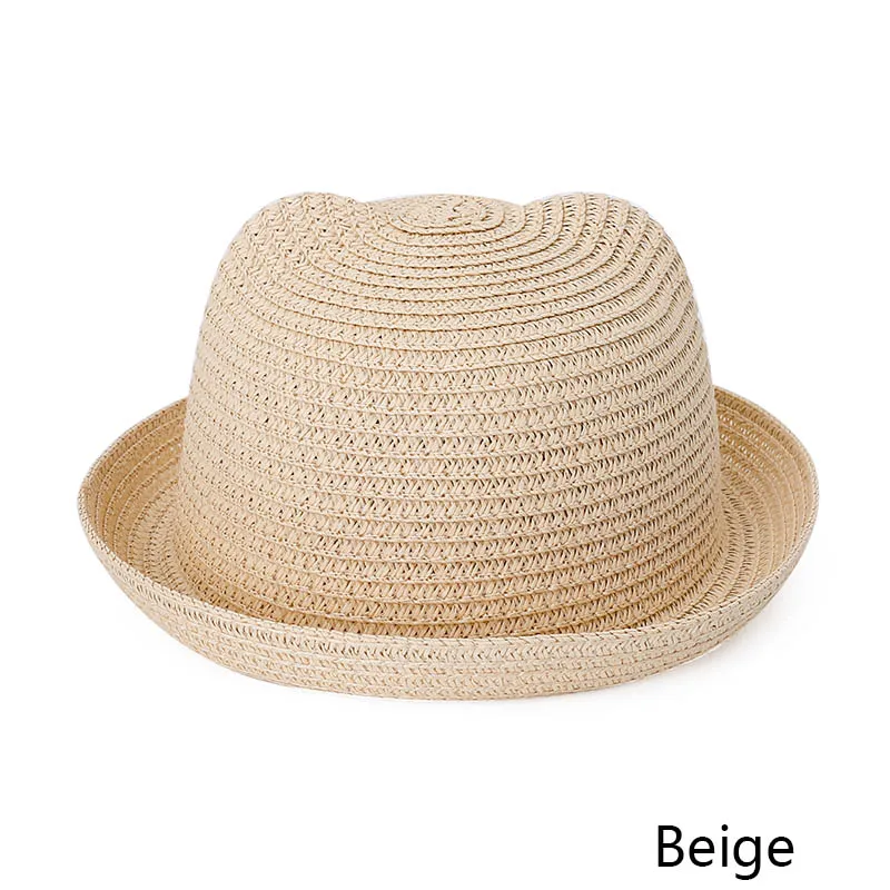 REAKIDS/Детская кепка; соломенная шляпа для девочек; милая пляжная кепка; детская шляпа с ушами; детская летняя кепка для девочек и мальчиков; Панама для маленьких мальчиков - Цвет: Beige