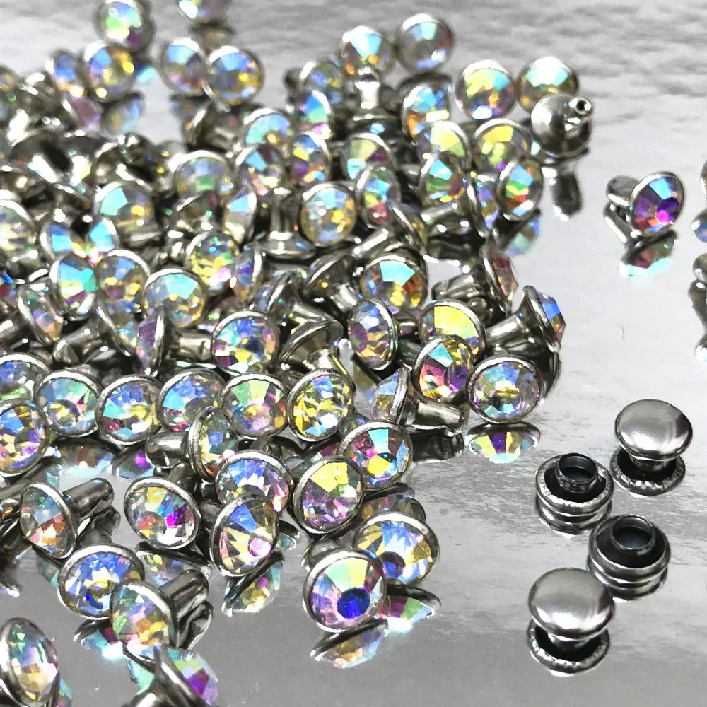 

50Sets 6MM CZ++ White Clear AB Crystals Rhinestone Rivets AB Plated Rivets Assorted Cabochon Rivets Fit DIY Making Shipping Free