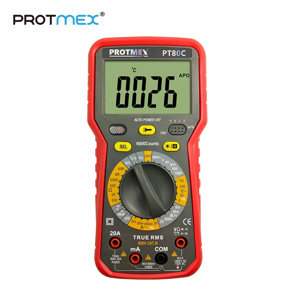 Protmex 6000 отсчетов Цифровой мультиметр обнаружения AC/DC напряжение и