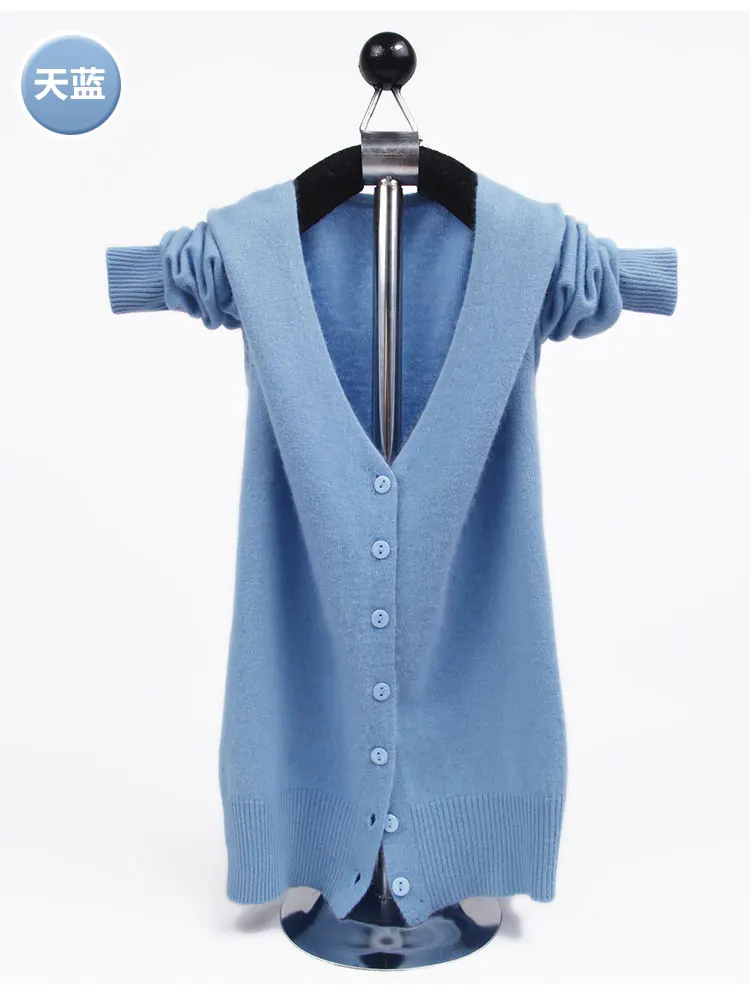 Стиль высокое качество осень-зима Для женщин кашемир свитер кардиганы теплые Размеры сплошной v-образным вырезом за Размеры Повседневное дикий - Цвет: Sky Blue-Vk