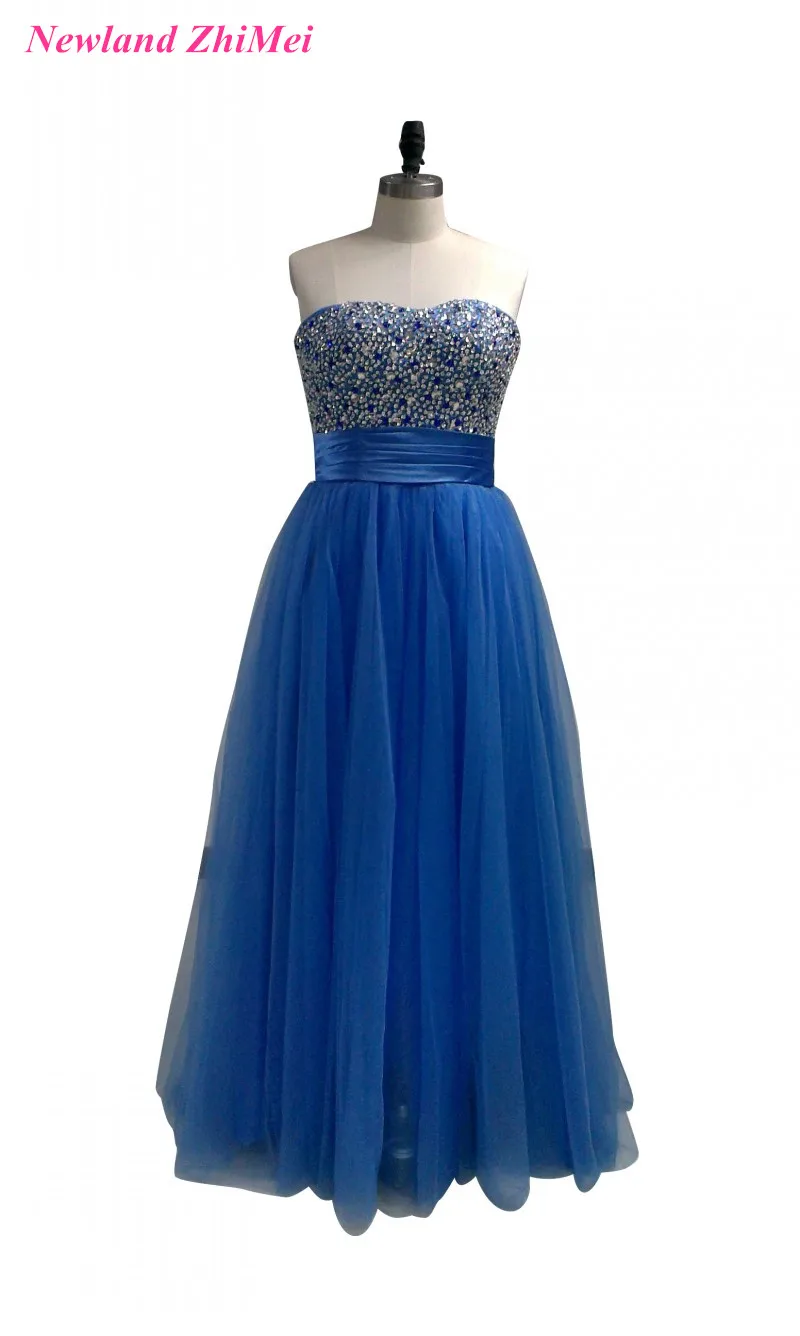 New Design Blue Woman Formal Party Gowns Elegant Beading Sequin Tulle A