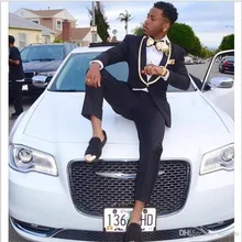 Костюмы на заказ, блейзеры для жениха, черные, золотые, с отворотом, для выпускного вечера, облегающие Свадебные костюмы(пиджак+ брюки