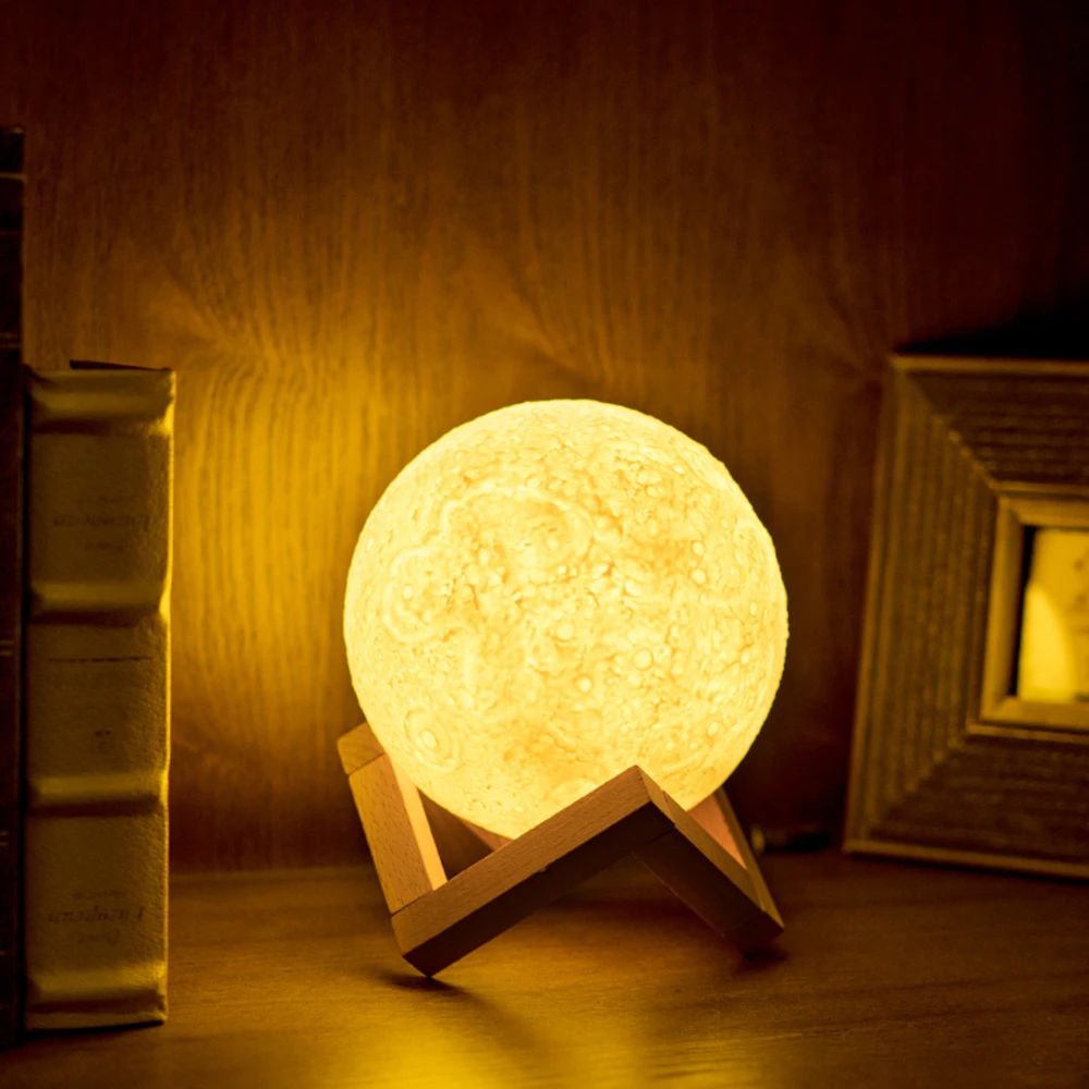 

LED 3d Printing Moon Lamp Luminaria USB Night Light Pat Button Control Brightness 3 Color Change Desktop decorative light