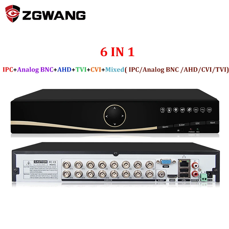 

ZGWANG 6 IN 1 Hybrid 4CH 8CH 16CH Video Recoreder AHD CVI TVI IPC 5MP 1080P NVR DVR For Analog AHD Camera IP Camera