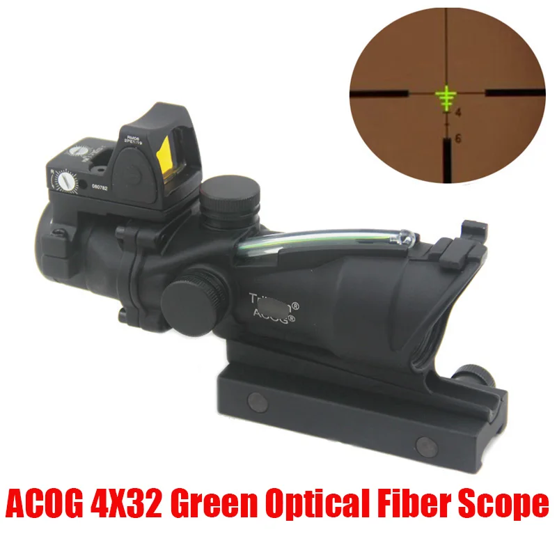 Тактический ACOG 4X32 волоконный источник зеленый оптический оптоволоконный прицел