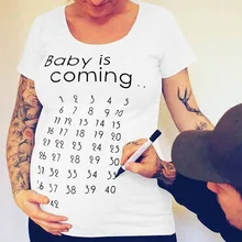 Baby Is Coming, Футболка для беременных, топы, заплатки, одежда для мамы, женская одежда с календарем и обратным отсчетом, нашивки для беременных