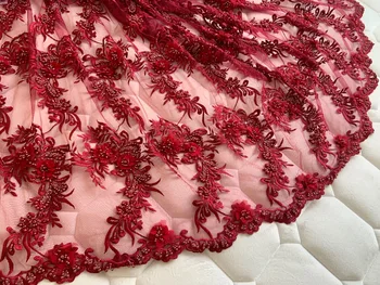 

French bead lace fabric with 3d florals, heavy embroidered lace fabric with 3d flowers