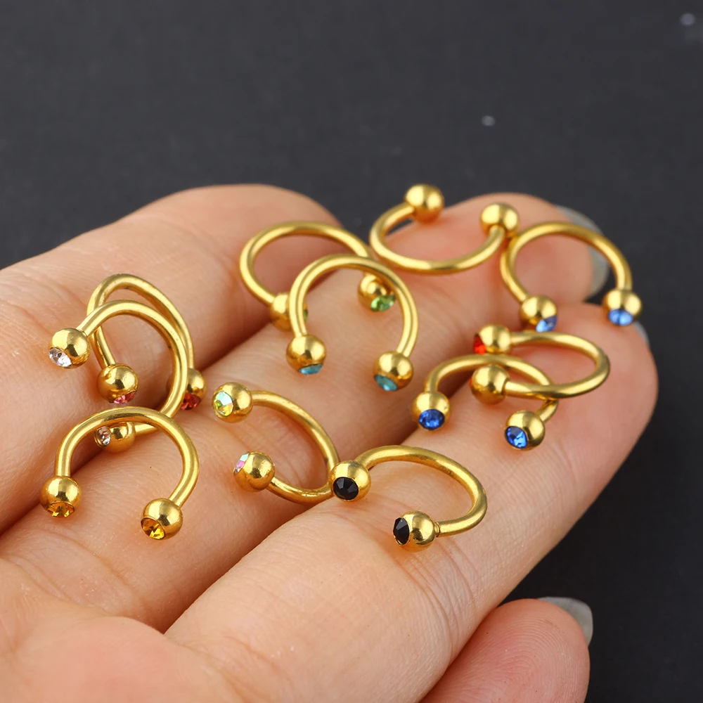 JUNLOWPY Rainbow Silver Black Gold Nose Rings Surgical Steel Horseshoe Ring Fashion Body Jewelry Ear Bar Piercing Earring 50pcs