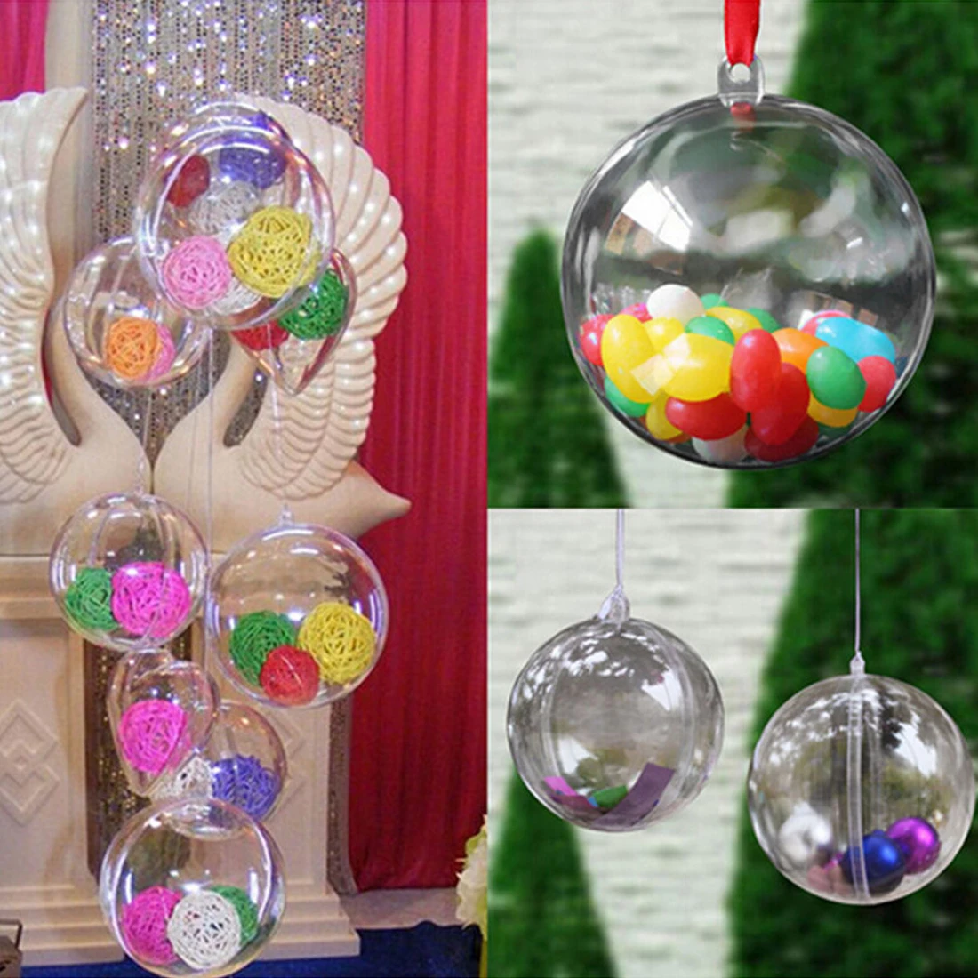 Mejor venta cajas de dulces diseño romántico decoraciones de Navidad bola transparente puede abrir plástico Navidad claro Adorno