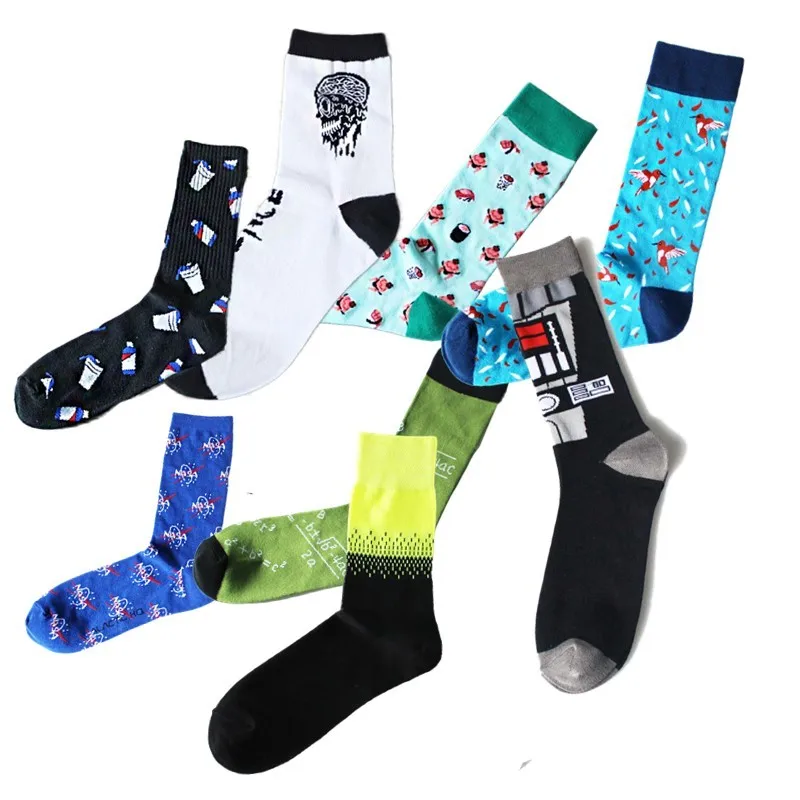 

PEONFLY Concise Personality Skull Head Man Full In happy funny dress Socks Pure Cotton Motion Socks harajuku meias masculino