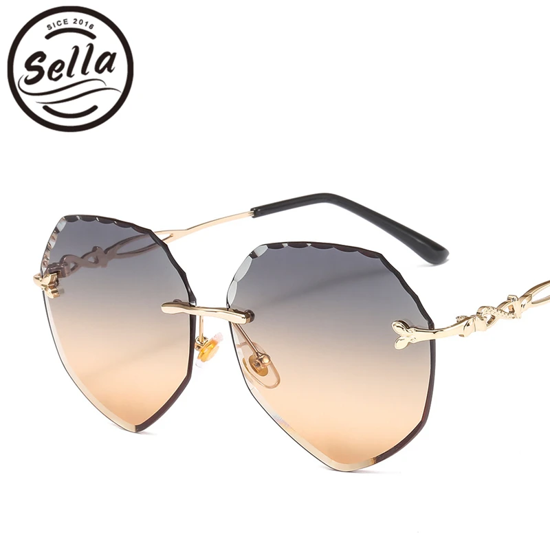 

Sella 2019 New Arrival Fashion Women Oversized Irregular Cateye Sunglasses Trending Rimless Gradient Tint Lens Summer Glasses