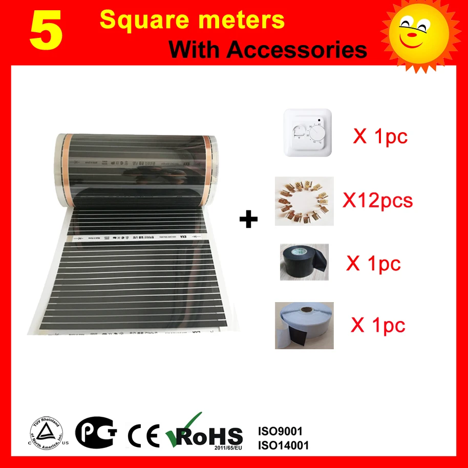 

5 Square meters electric floor Heating film, AC220V infrared heater 50cm x 10m, house heater with accessories