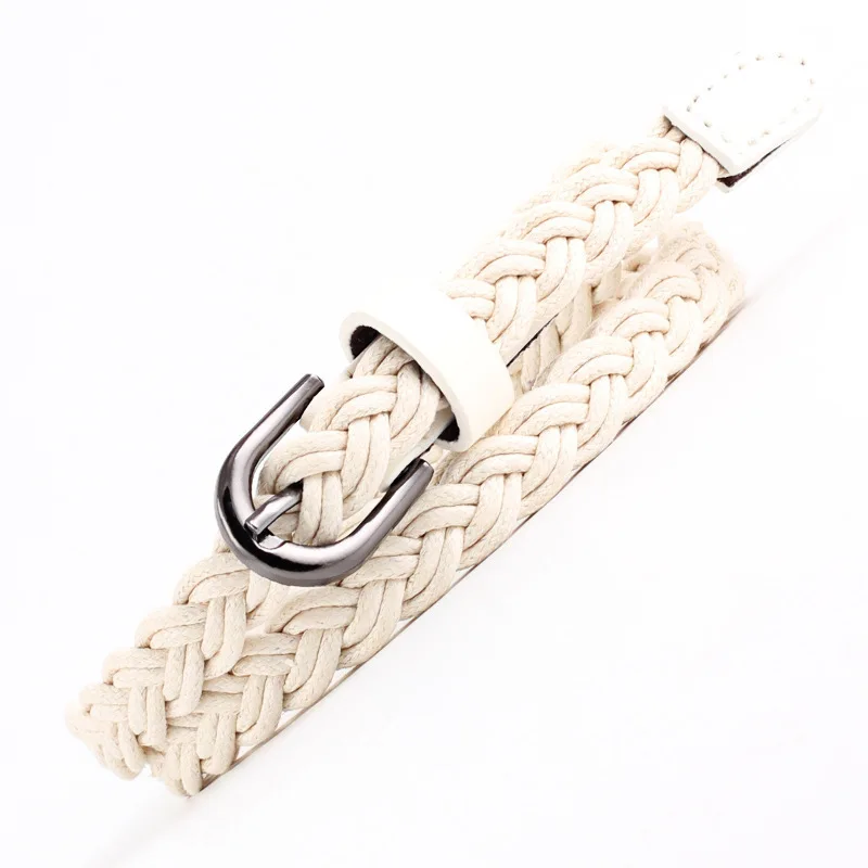 Модный женский яркий Плетеный Повседневный ремень из искусственной кожи, узкий тонкий ремень с пряжкой, яркий тонкий пояс для женщин - Цвет: beige