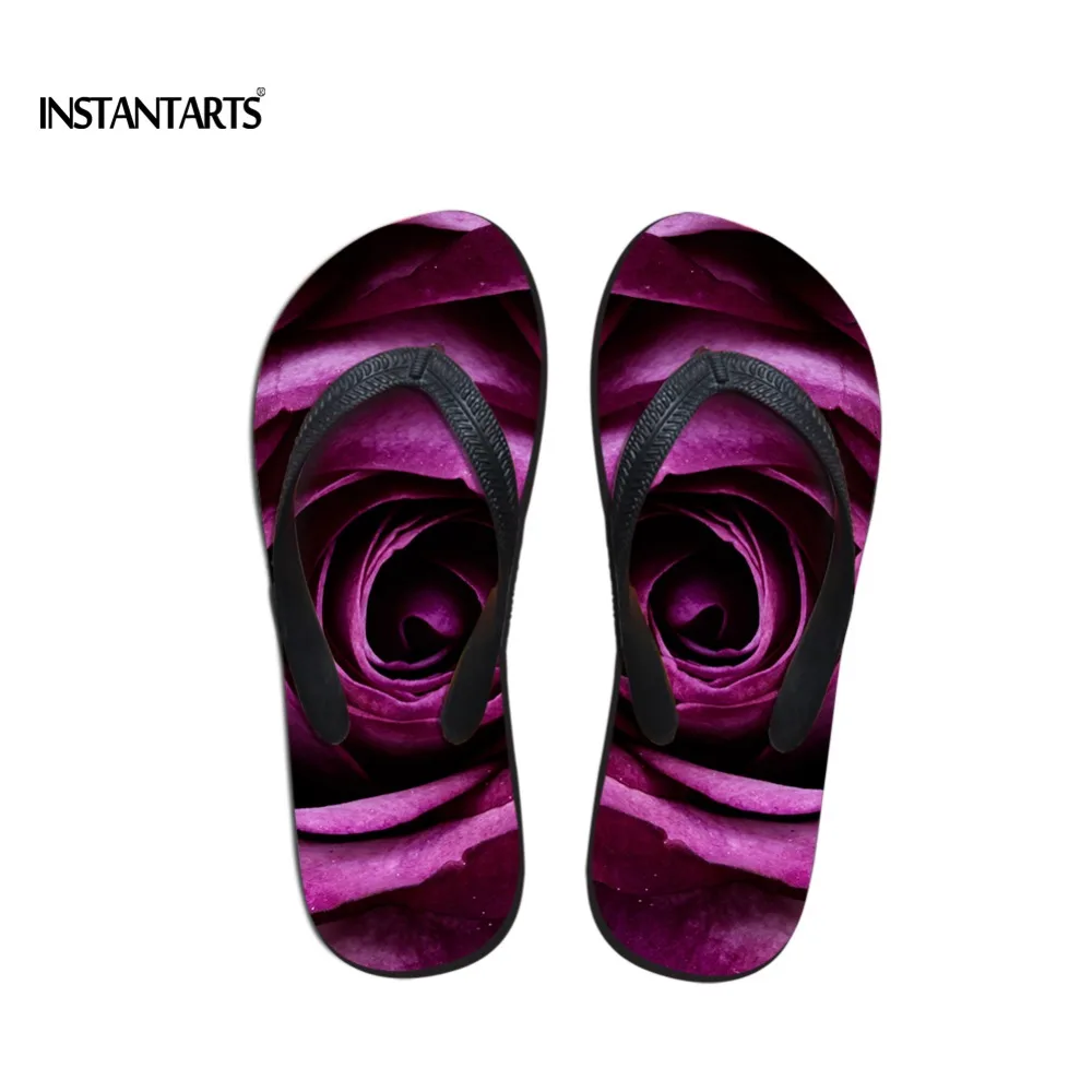 

INSTANTARTS Stylish Floral Print Women Flip Flops Summer Beach Light Rubber Slippers for Ladies Casual Girls Non-slip Flip-flops