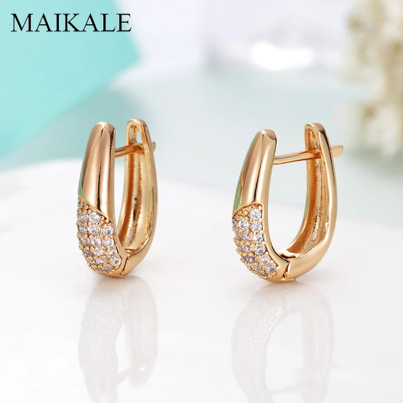 

MAIKALE New Fashion U-shape Geometric Earrings Inlay AAA Zirconia Gold Silver Color Small Stud Earrings for Women Korean Jewelry